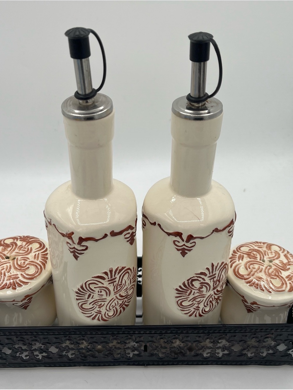 Cream Ceramic Oil & Vinegar Salt & Pepper  Set